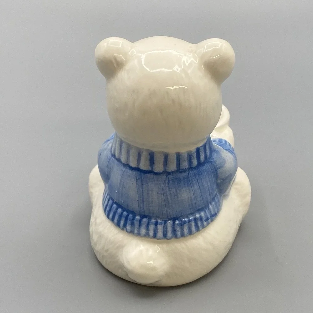 Vintage Ceramic Egg Cup Spoon Figural Teddy Bear‎ Childrens Taiwan